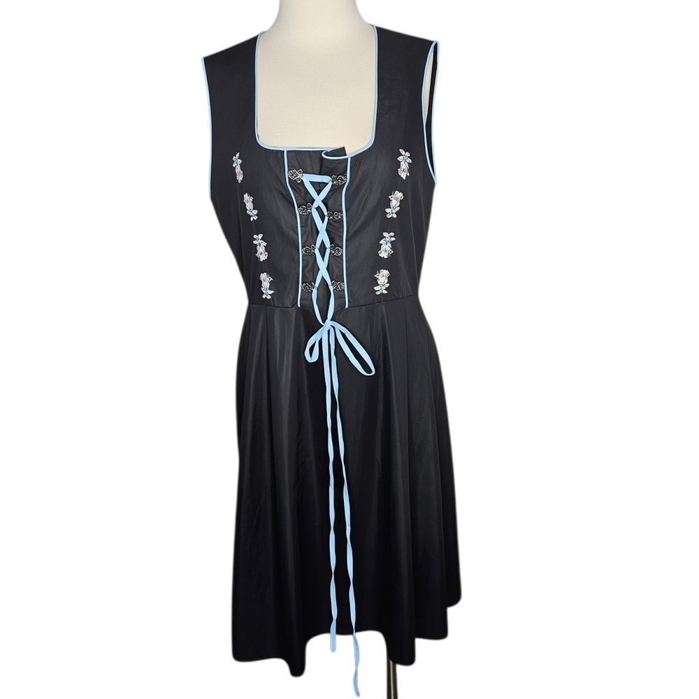Jasambac Womens Black Blue Floral Embroidered Dirndl Oktoberfest Dress NEW‎